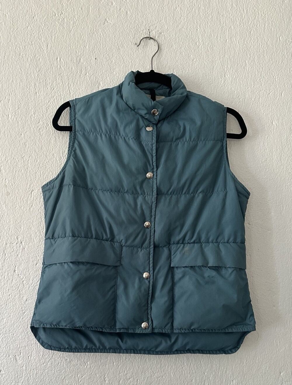 Vintage Woolrich Teal Puffer Vest Outdoor Gorpcore Hiking Utility Snap Front